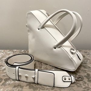 STEVE MADDEN White Leather Triangular Structured Convertible Crossbody Handbag
